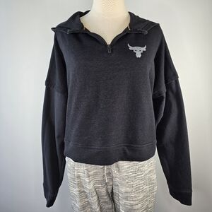 Under Armour Project Rock Warrior Mana Cropped Half-Zip Hoodie Black Size M